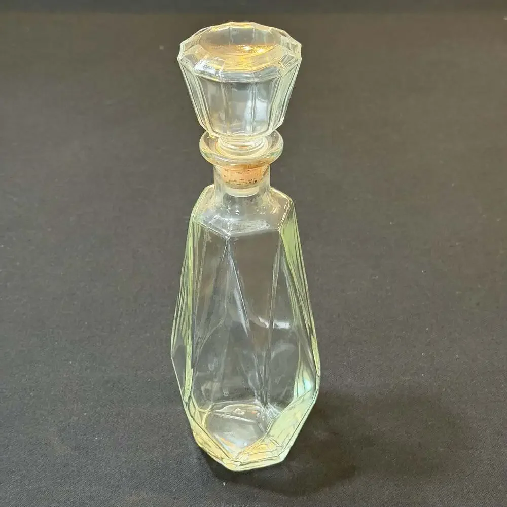 Vintage Clear Glass Faceted Hexagonal Decanter Bottle with Glass Stopper